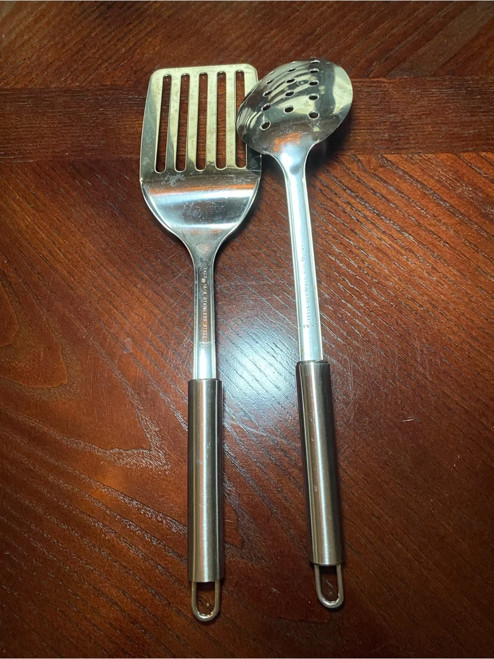EKCO Stainless Steel Slotted Turner and Slotted Serving Spoon - Silver 18/8,